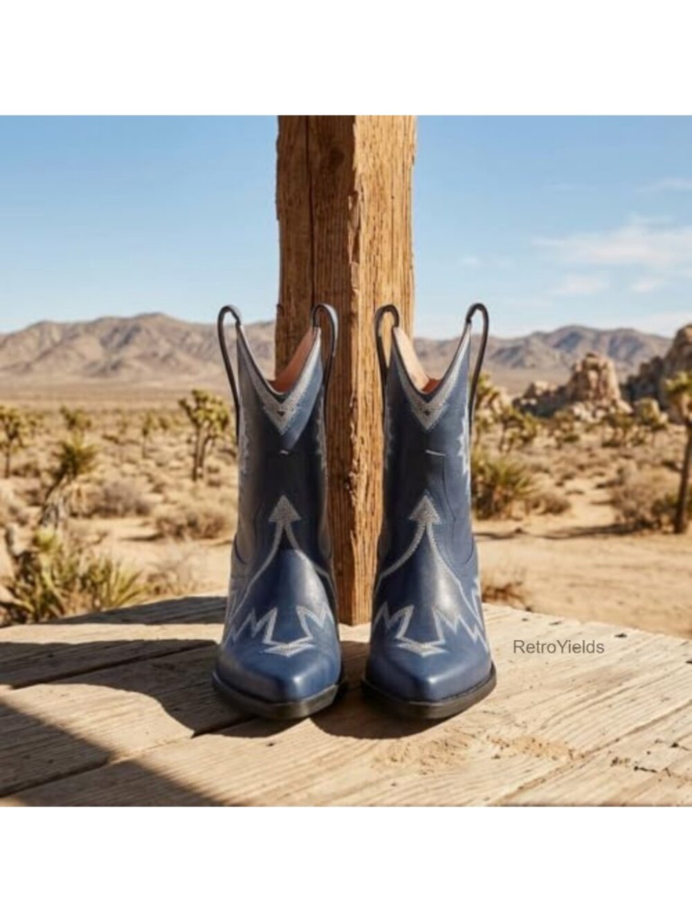 Women's Western Ankle Cowboy Boots Chunky Pointed Toe Wide Calf PU Leather
